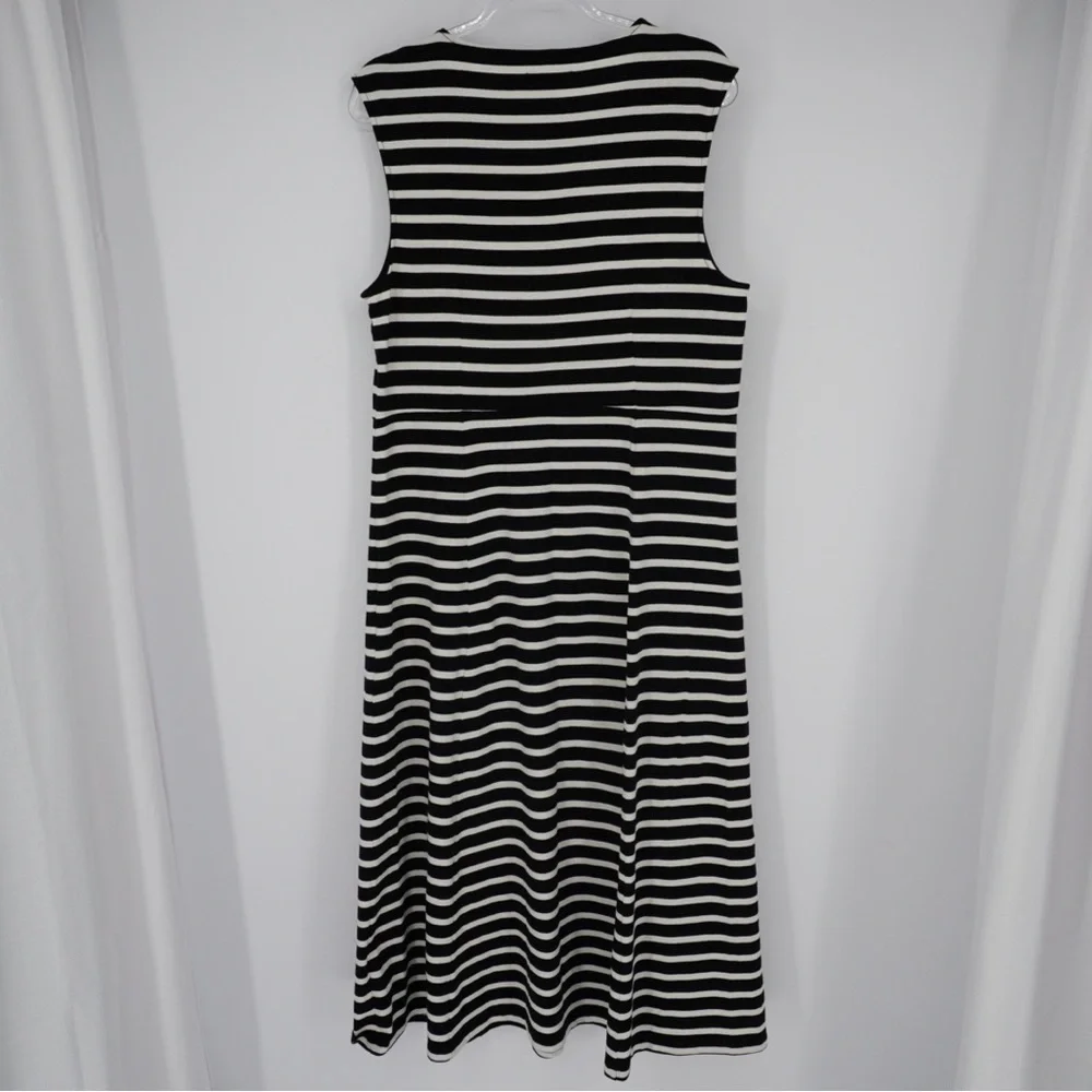 J. Crew Cap‎ Sleeve Knit Cotton Midi Dress Striped Black/White Preppy Nautical L